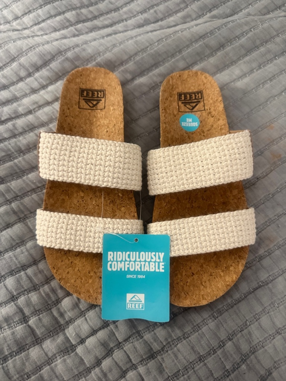 Reef Womens Double-Strap Woven Cream Sandals size 7 with great arch support